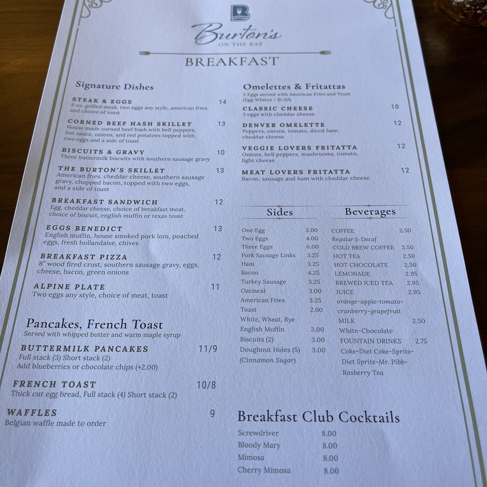Breakfast menu Breakfast menu