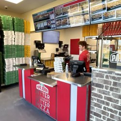 Papa Johns Pizza - Counter Area and Friendly, Cheerful Employee