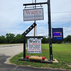 Walt's Wurl Famous Hot Dawgs - Look for this sign along the road...