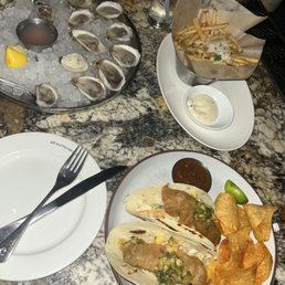 Baja Fish Tacos, Oysters & Truffle Fries