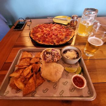 Green Cheek Beer Co. - Our food. Thanks to the hubs for carrying that back to the table - Breweries Near Me - Oceanside, California