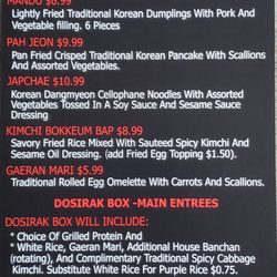 ArkanSeoul Korean Food Company - Menu back
