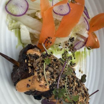 RED - KOREAN SHORT RIB SKEWER Gochujang aioli, napa cabbage, purple radish, sesame crunch - Sushi Bars Near Me - Madison, Wisconsin