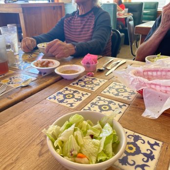 Moongate Cafe - Salads and my dad ready for them steak fingers! - American Near Me - Las Cruces, New Mexico