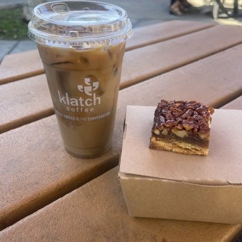 Klatch Coffee - Oat Milk Capp on Tap with an Add Shot and pecan bar - Coffee & Tea Near Me - Rancho Cucamonga, California