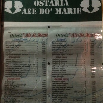 Osteria Ale Do Marie - Menu - English on left and corresponding Italian on right - Italian Near Me - Venezia, VE