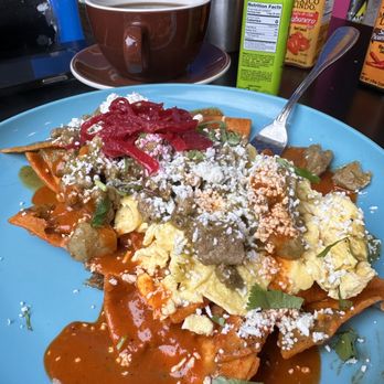 Corazon Cafe - Chile verde pork chilaquiles. So tasty and tender - Breakfast & Brunch Near Me - San Luis Obispo, California Corazon Cafe - Chile verde pork chilaquiles. So tasty and tender - Breakfast & Brunch Near Me - San Luis Obispo, California