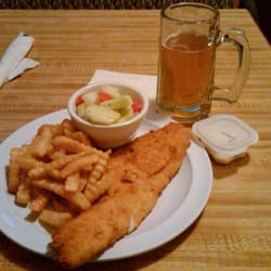 Chantillys Restaurant & Pub - Fried Haddock, Fries and Cucumber Salad