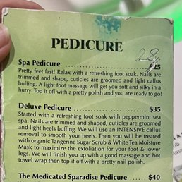 Menu of services Not provided