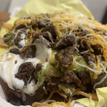 Albertaco's Mexican Food - The toppings on my half Carne Asada Nachos & half Carne Asada Fries - Mexican Near Me - Vista, California
