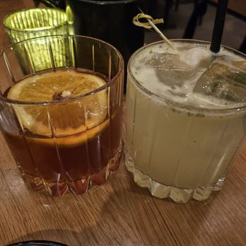 Taisho - Tokyo Old Fashioned on the left (strong and sweet) and the Paakito ginger lychee mojito (ginger forward, light sweetness from lychee) - Sushi Bars Near Me - Sherman Oaks, California Taisho - Tokyo Old Fashioned on the left (strong and sweet) and the Paakito ginger lychee mojito (ginger forward, light sweetness from lychee) - Sushi Bars Near Me - Sherman Oaks, California