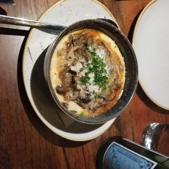 FlintCreek Cattle - Ewen & Sons Heirloom Grits, maitake mushrooms, sherry jus, shaved grana padano - New American Near Me - Seattle, Washington