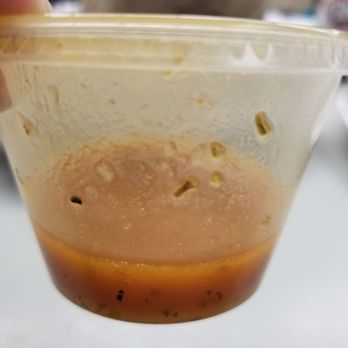 Chipotle Mexican Grill - This was their idea of salad dressing. Less than 3 teaspoons in the cup and it was leaking. - Mexican Near Me - Homewood, Illinois Chipotle Mexican Grill - This was their idea of salad dressing. Less than 3 teaspoons in the cup and it was leaking. - Mexican Near Me - Homewood, Illinois