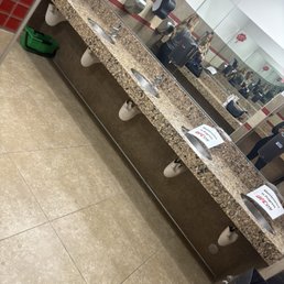 Broken sinks that haven't been repaired in awhile. I literally had to stand in line last night to wash my hands. Broken sinks that haven't been repaired in awhile. I literally had to stand in line last night to wash my hands.