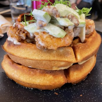 Nami Kaze - Honey Walnut Shrimp Waffles with Shoyu Maple Syrup - Japanese Near Me - Honolulu, Hawaii Nami Kaze - Honey Walnut Shrimp Waffles with Shoyu Maple Syrup - Japanese Near Me - Honolulu, Hawaii