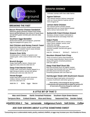 Menu photo 3 Indigenous Underground Abbeville, SC