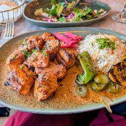 Chicken Kabob with lemon oregano sauce