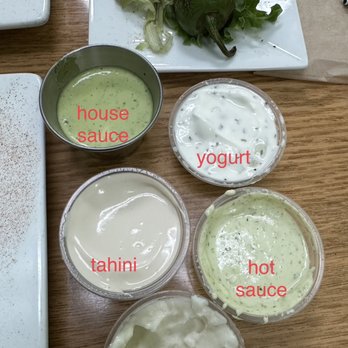 The Green Olive - Sauce flight - Mediterranean Near Me - Des Moines, Iowa
