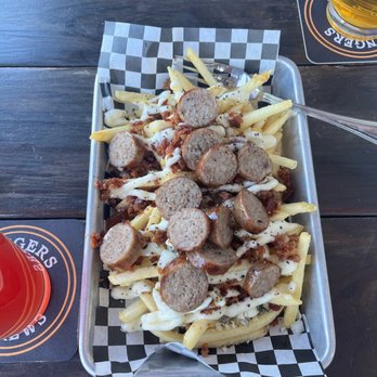 Bangers & Brews Eugene - Bacon/Gorgonzola Fries, German Bratwurst Sausage - German Near Me - Eugene, Oregon