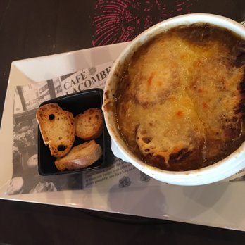 Lacombe - French onion soup. The cost is 10 euros. It's a large portion, couldn't finish it all but it was tasty! - Coffee & Tea Near Me - Paris, 75