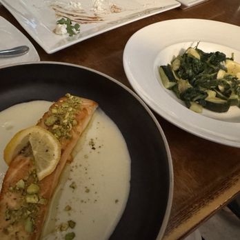 La Botte - Pistachio crusted salmon and side of veggies. - Italian Near Me - Venice, Florida