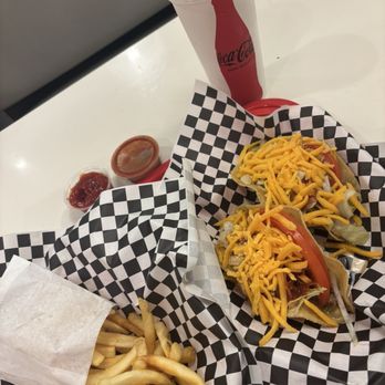 Astro Burger - 2 crunchy ground beef tacos and small fries w/ Arnold Palmer to wash down... - Burgers Near Me - West Hollywood, California Astro Burger - 2 crunchy ground beef tacos and small fries w/ Arnold Palmer to wash down... - Burgers Near Me - West Hollywood, California