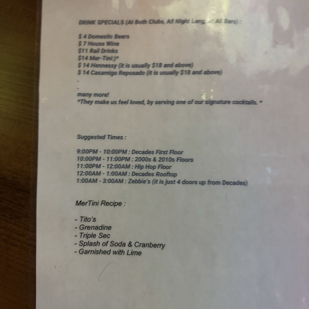 Special drink menu