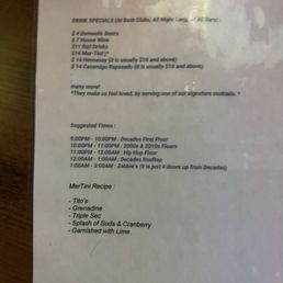 Special drink menu