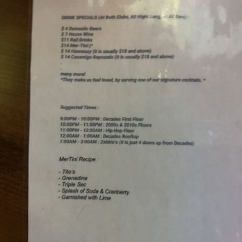 Decades DC - Special drink menu - Dance Clubs Near Me - Washington, DC, District of Columbia