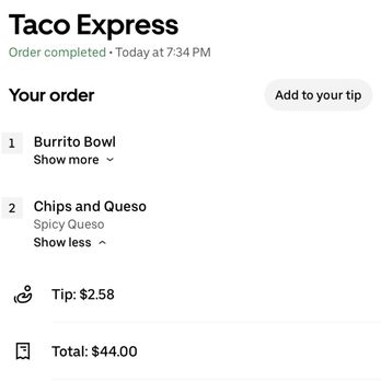 Taco Express Mexican Grill - My receipt. - Mexican Near Me - Queens, New York
