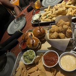 Bar Louie - Patriot Place - Trio Dips & Chips Nashville Hot Chicken Sliders Truffle Fries