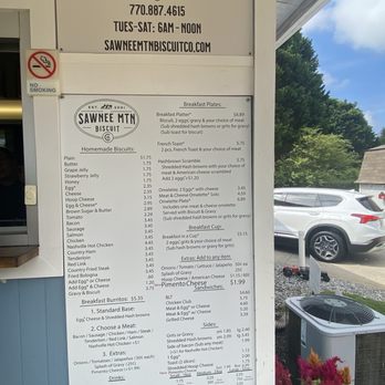 Sawnee Mountain Biscuit - Menu board. - Breakfast & Brunch Near Me - Cumming, Georgia
