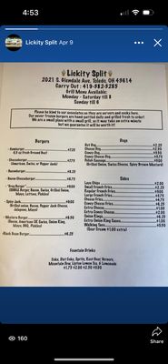 Menu photo 4 Lickity Split Toledo, OH