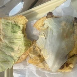 The inside of this cheese burger.