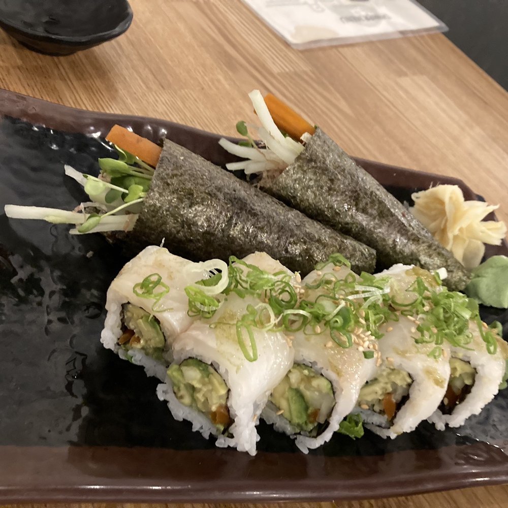 Full Moon Sushi - Special halibut roll and 2 salmon skin hand rolls - Japanese Near Me - San Clemente, California Full Moon Sushi - Special halibut roll and 2 salmon skin hand rolls - Japanese Near Me - San Clemente, California