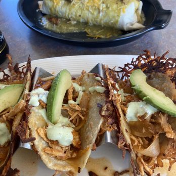 Aki Fresh Mex - Vampire Tacos with Chicken Tinga & Wet Pork Burrito in the back - Mexican Near Me - Marina, California Aki Fresh Mex - Vampire Tacos with Chicken Tinga & Wet Pork Burrito in the back - Mexican Near Me - Marina, California