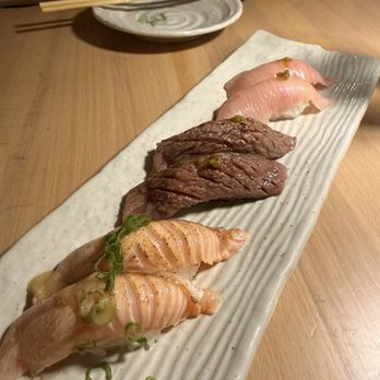 Sushi Tomoki - Yellowtail belly, waygu, and aburi salmon belly - Sushi Bars Near Me - Los Angeles, California