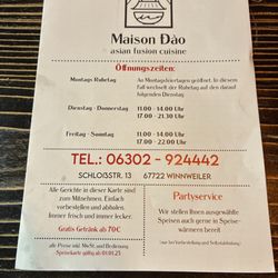 Dao´s Asia Wok - Front of Menu