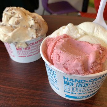Maggie Moo's - Mix in chocolate peanut butter / salty caramel cake. Strawberry / sweet cream / peach. - Desserts Near Me - Exton, Pennsylvania