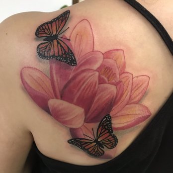 Beach Park Tattoo - Lotus with monarch butterflies - Tattoo Near Me - Kailua, Hawaii Beach Park Tattoo - Lotus with monarch butterflies - Tattoo Near Me - Kailua, Hawaii