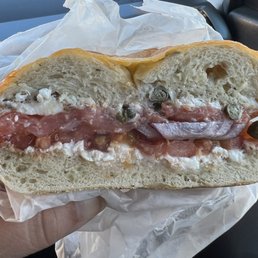 Lox with tomato, red onion, capers and cream cheese ! Supreme !!!