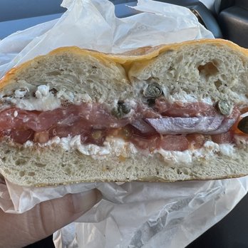 Big Apple Bagels - Lox with tomato, red onion, capers and cream cheese ! Supreme !!! - Bagels Near Me - Castro Valley, California