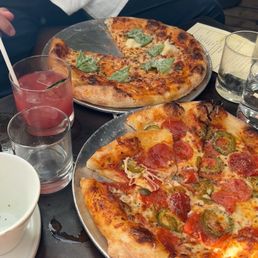 Margherita Pizza + Pepperoni Pizza with jalapeños.
