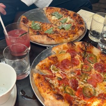 Laurel Hardware - Margherita Pizza + Pepperoni Pizza with jalapeños. - New American Near Me - West Hollywood, California Laurel Hardware - Margherita Pizza + Pepperoni Pizza with jalapeños. - New American Near Me - West Hollywood, California