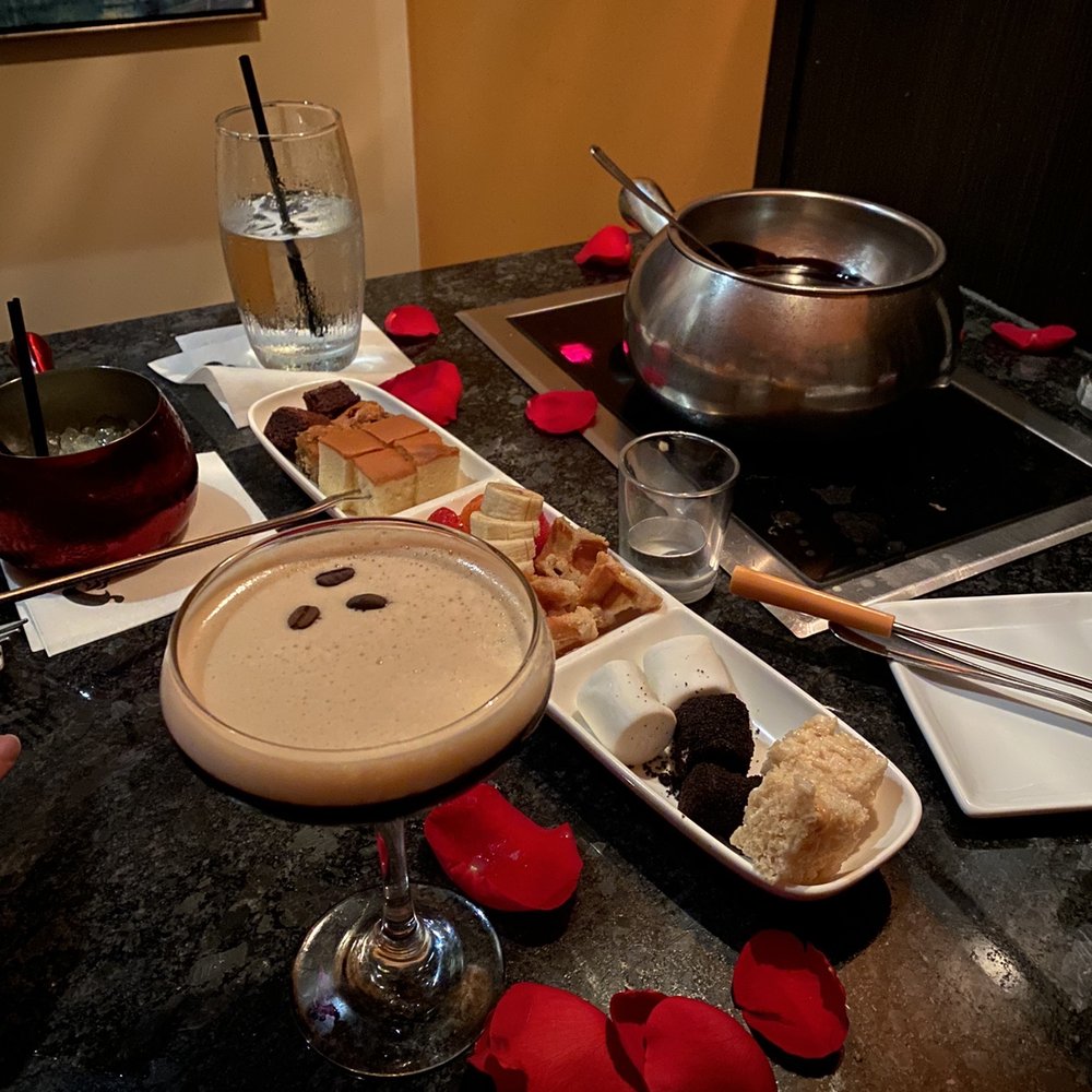 The Melting Pot - Espresso Martini and the Special Dark Chocolate Sea Salted Dolce fondue. - Fondue Near Me - Orlando, Florida The Melting Pot - Espresso Martini and the Special Dark Chocolate Sea Salted Dolce fondue. - Fondue Near Me - Orlando, Florida