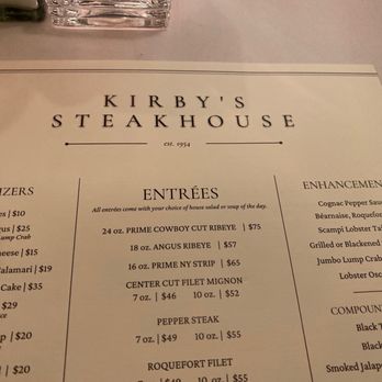 Kirby's Steakhouse - menu - Steakhouses Near Me - Southlake, Texas Kirby's Steakhouse - menu - Steakhouses Near Me - Southlake, Texas
