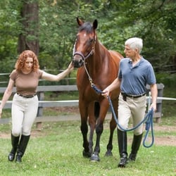 Riders Up Farm - Riders Up Farm owners, Gail Goodman and Don Carniato with their OTTB Torero