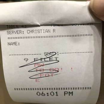 Outback Steakhouse - This was the TICKET for the kitchen   It obviously stated how the steak should have been !! - Steakhouses Near Me - Miami Lakes, Florida