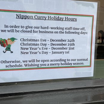 Nippon Curry San Francisco - Christmas  Hours - Japanese Curry Near Me - San Francisco, California
