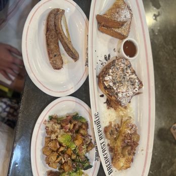 Breakfast Republic - French toast flight, sausage, & Brussel sprout potatoes - Breakfast & Brunch Near Me - Encinitas, California